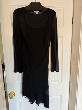 Donna Ricco Black Long-Sleeve Chiffon Overlay Dress